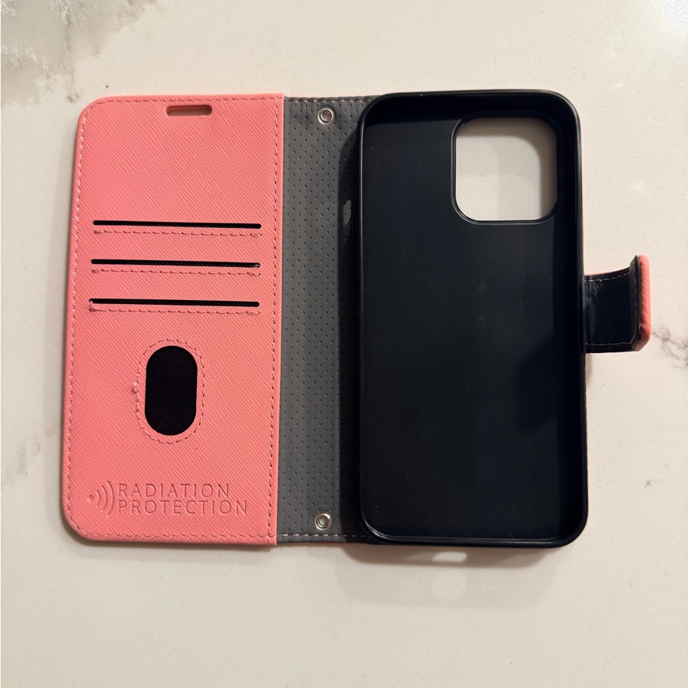 Pink Wallet Folio Phone Case with Radiation Protection